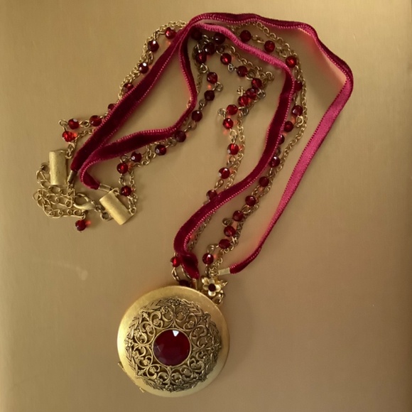 Romantic Vintage Boho Locket Necklace and Beaded Chocker Red OS - Picture 16 of 16